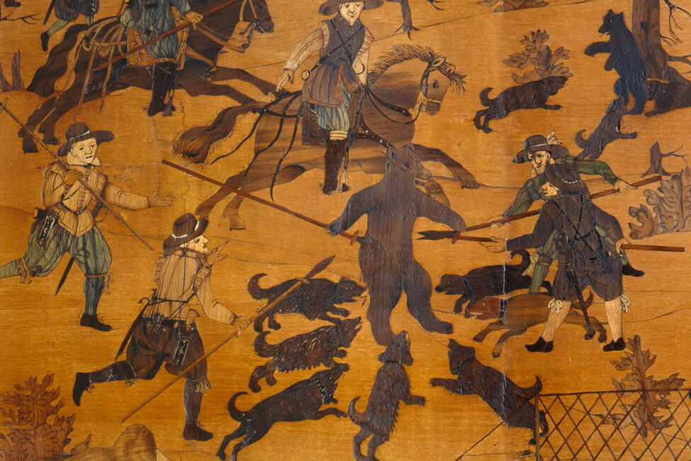 Jagdszenen auf einem Holzbild