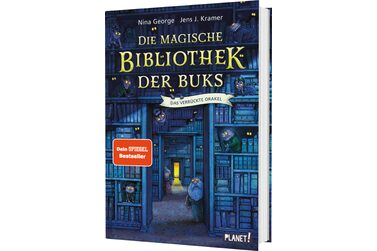 Dunkelblaue Bibliothek mit offener Tür